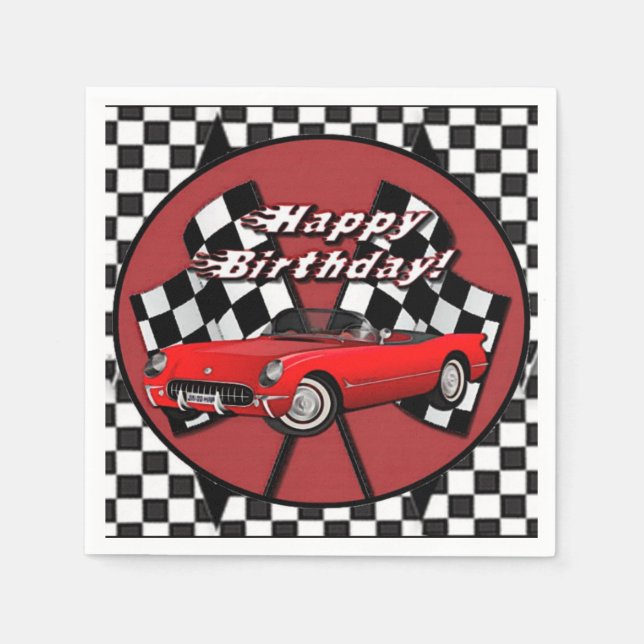 Happy Birthday Red Sports Car Napkins (Front)