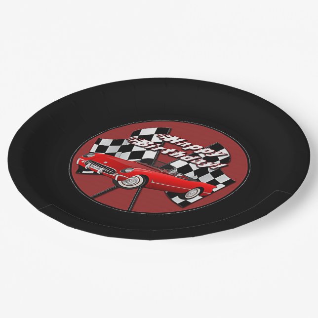 Happy Birthday Red Sports Car Paper Plates (Angled)
