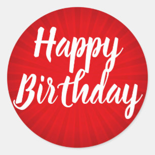 Happy Birthday Red Sunburst Classic Round Sticker