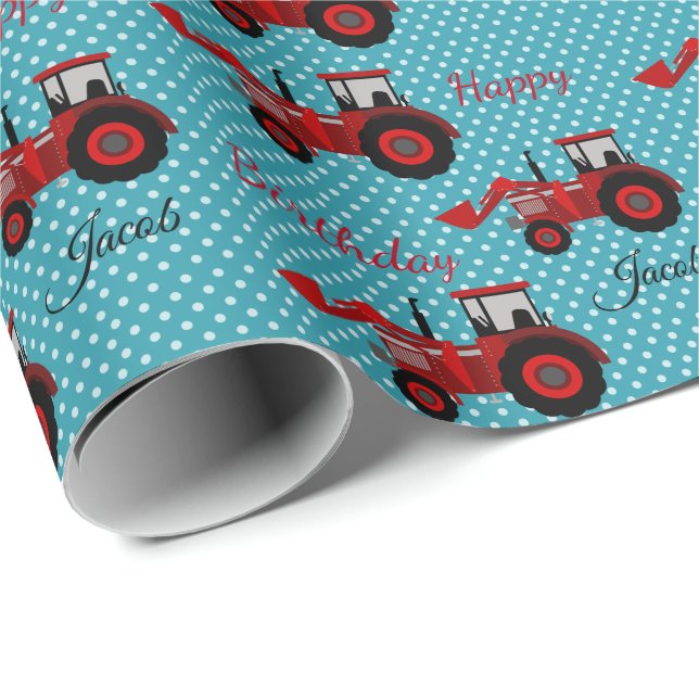 Happy Birthday Red Tractor Wrapping Paper (Roll Corner)