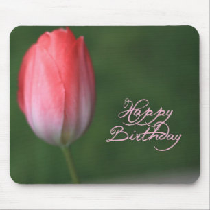happy birthday red tulip flower mouse mat
