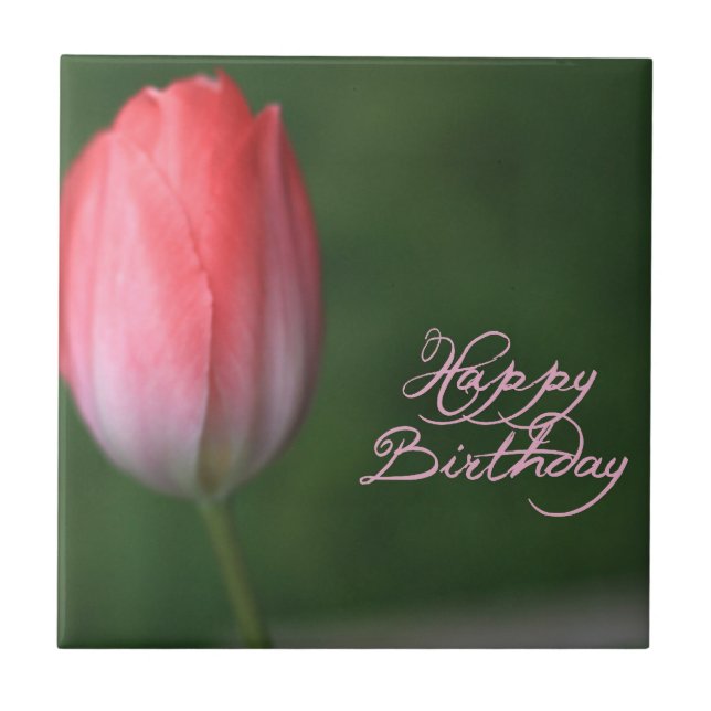 happy birthday red tulip flower tile (Front)