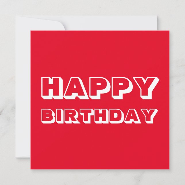 Happy Birthday, Red white modern bold Card (Front)
