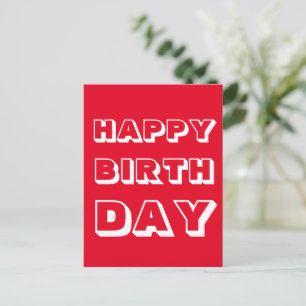 Happy Birthday, Red white modern bold Postcard