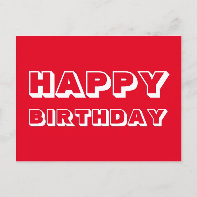 Happy Birthday red white modern bold typography Postcard (Front)