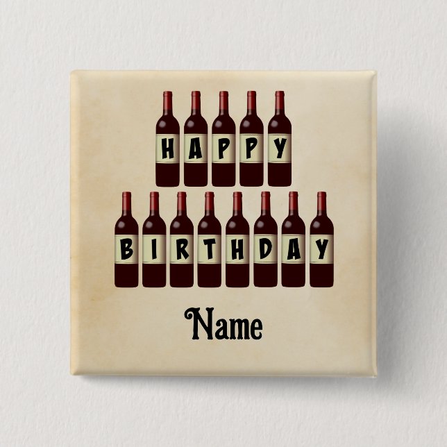 Happy Birthday Red Wine Bottles Customised 15 Cm Square Badge (Front)