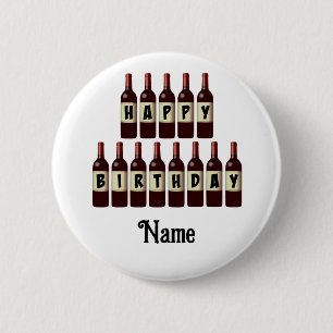 Happy Birthday Red Wine Bottles Customised Button