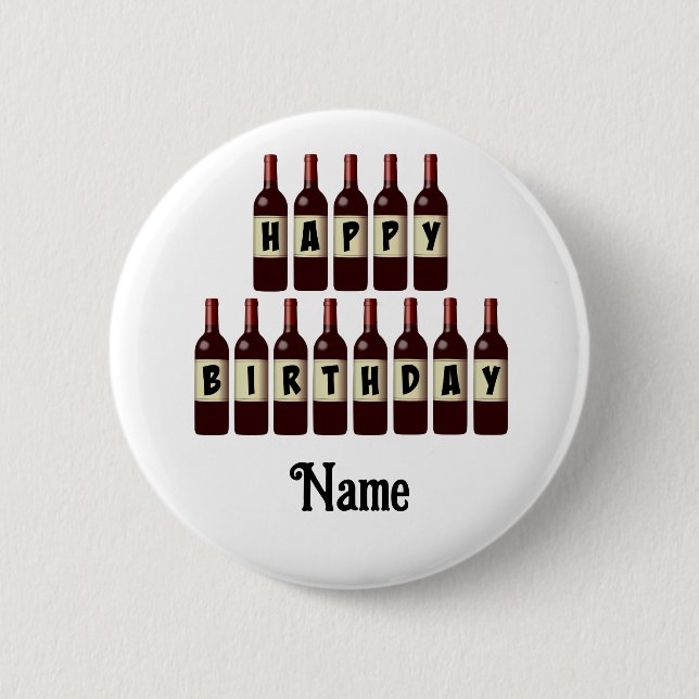 Happy Birthday Red Wine Bottles Customised Button (Front)