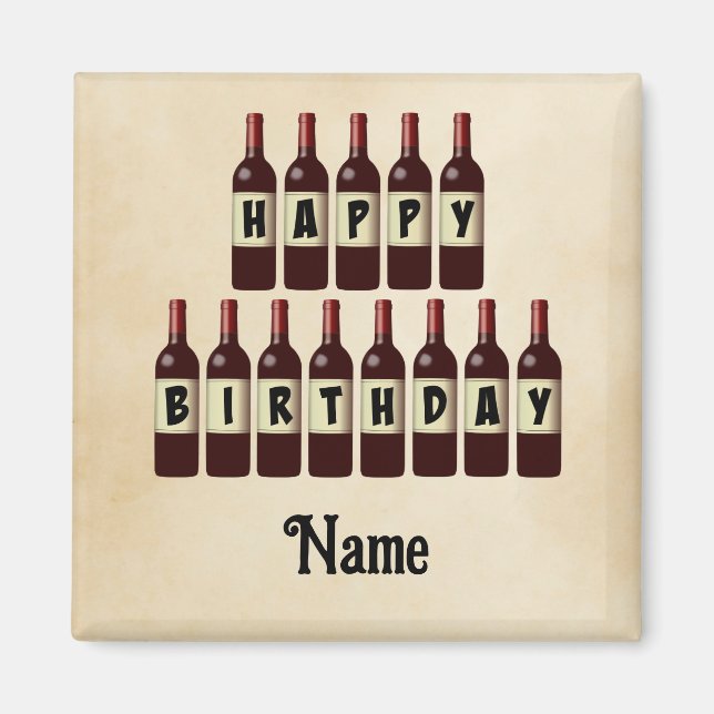 Happy Birthday Red Wine Bottles Customised Magnet (Front)