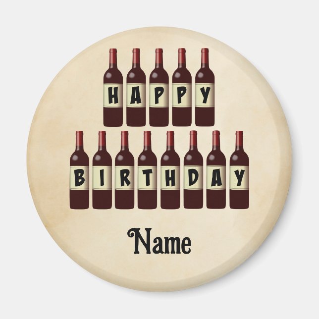 Happy Birthday Red Wine Bottles Customised Magnet (Front)