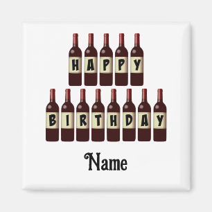 Happy Birthday Red Wine Bottles Customised Magnet