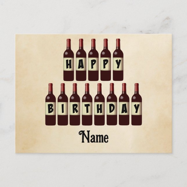 Happy Birthday Red Wine Bottles Customised Postcard (Front)