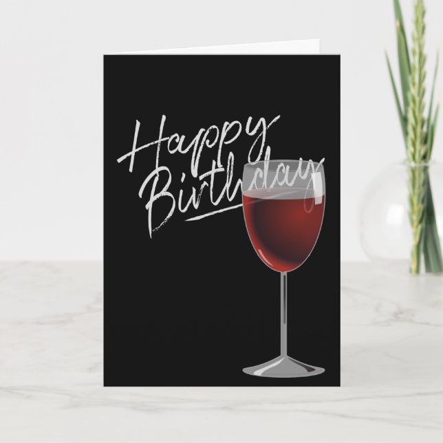 Happy Birthday Red Wine On Black Card (Front)
