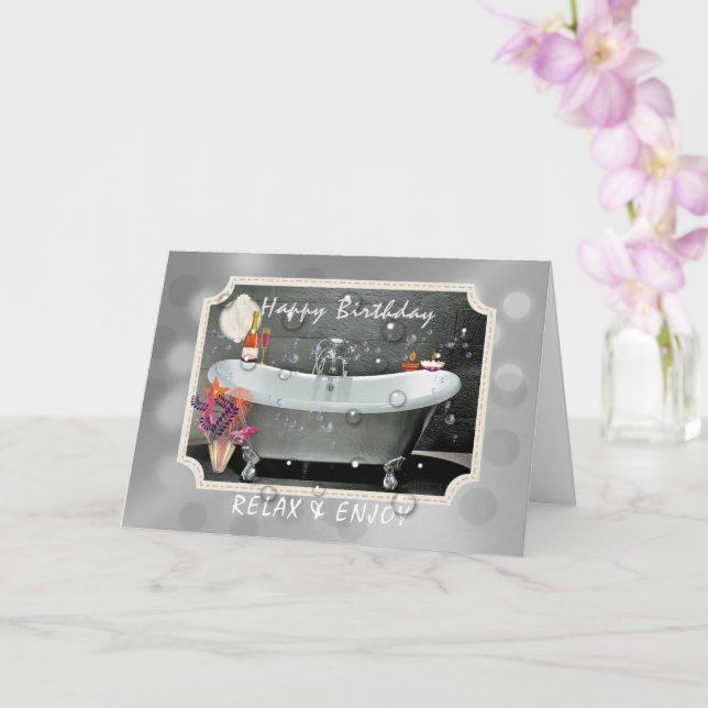 Happy Birthday Relax And Enjoy Bubbly Card (Orchid)