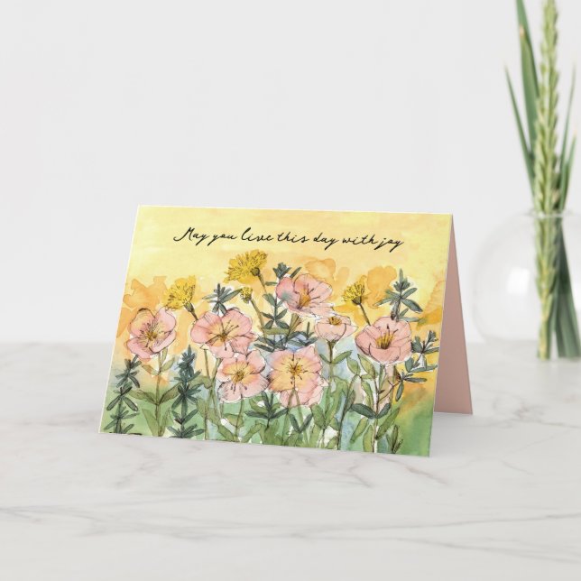 Happy Birthday Religious Blessings Joy Primrose Card (Front)