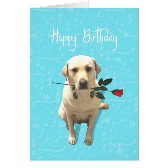 Happy Birthday, Retriever Dog with Rose, Adorable (Front)