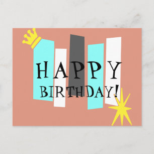 Happy Birthday Retro Atomic Art Panel Postcard