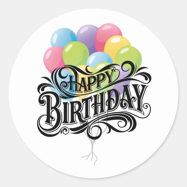 Happy Birthday Retro Card Balloons Classic Round Sticker (Front)