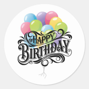 Happy Birthday Retro Card Balloons Classic Round Sticker