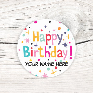 Happy Birthday Retro Customisable Classic Round Sticker