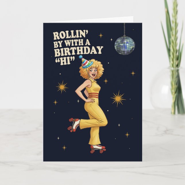 Happy Birthday Retro Disco Roller Skate Woman Holiday Card (Front)