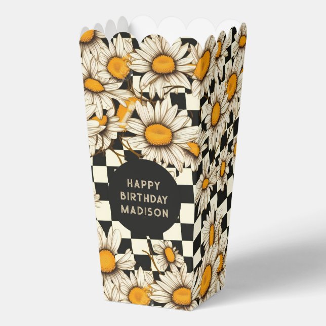 Happy Birthday Retro Groovy Daisy Chequerboard Favour Box (Front)