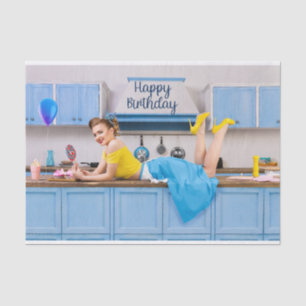 Happy Birthday Retro Housewife Making Cupcakes  Tissue Paper