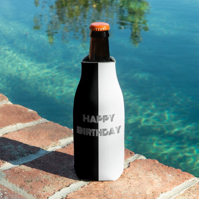 Happy Birthday Retro Op Art Black White Stylish Bottle Cooler (In Situ Pool)