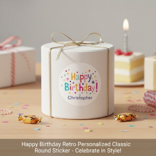 Happy Birthday Retro Personalised Classic Round Sticker