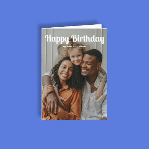 Happy Birthday Retro Script 3 Photo Card