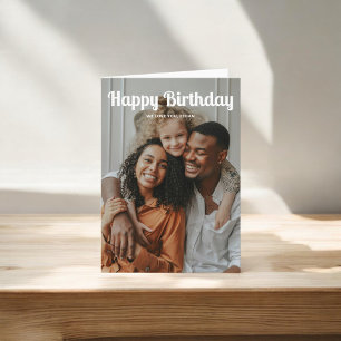 Happy Birthday Retro Script 3 Photo Card