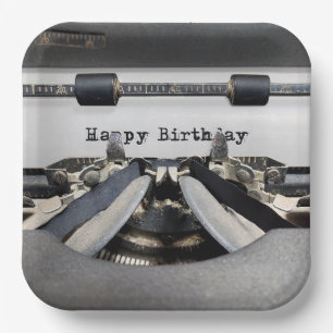 Happy Birthday Retro Typewriter Paper Plate