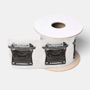Happy Birthday Retro Typewriter Satin Ribbon