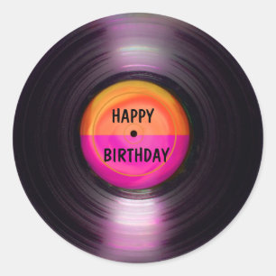 Happy Birthday Retro Vinyl Record   Classic Round Sticker