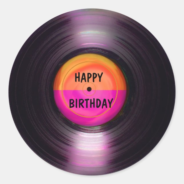 Happy Birthday Retro Vinyl Record   Classic Round Sticker (Front)