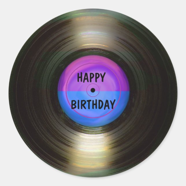 Happy Birthday Retro Vinyl Record  Classic Round Sticker (Front)