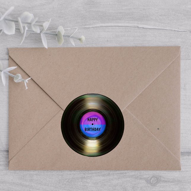 Happy Birthday Retro Vinyl Record  Classic Round Sticker (Creator Uploaded)