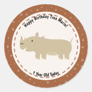 Happy Birthday Rhinoceros Rhino Zoo Animals Classic Round Sticker
