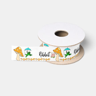 Happy Birthday Ribbit Frog Mushroom Frogging Satin Ribbon