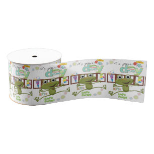 Happy Birthday Ribbon, Friends Family Frog  Grosgrain Ribbon