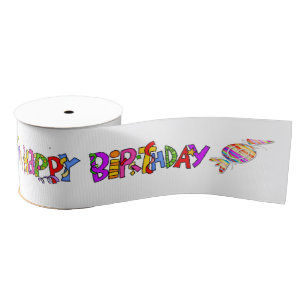 Happy Birthday Ribbon, Friends Family Surprise Gro Grosgrain Ribbon