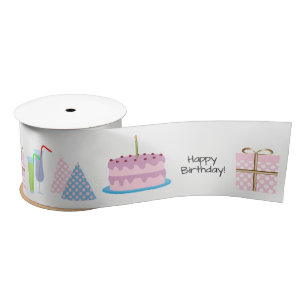 Happy Birthday Ribbon - in pink and blue, 3'' Satin Ribbon