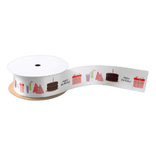 Happy Birthday Ribbon - in red, 1.5'' Satin Ribbon