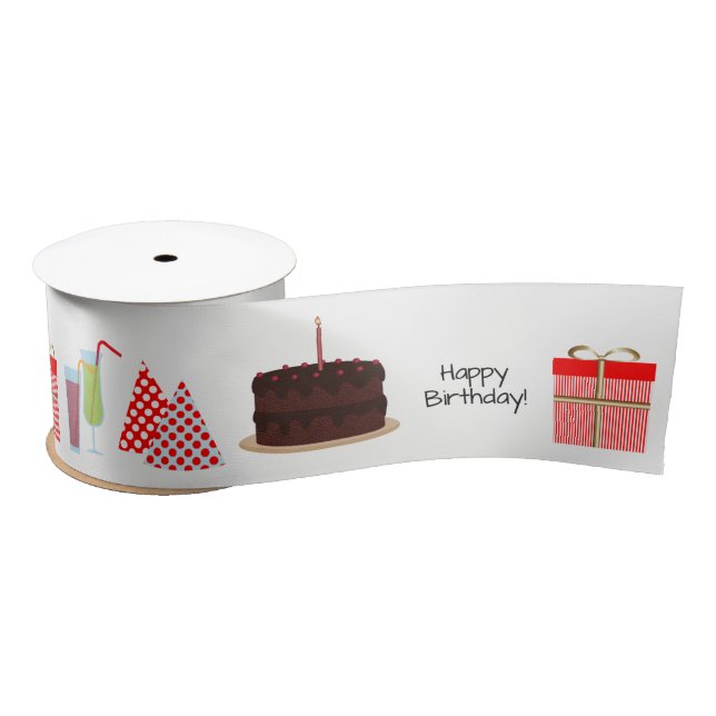 Happy Birthday Ribbon - in red, 3'' Satin Ribbon (Spool)
