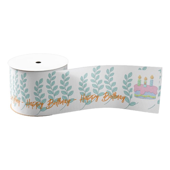 Happy Birthday Ribbon, Leaves Nature  Grosgrain Ribbon (Spool)