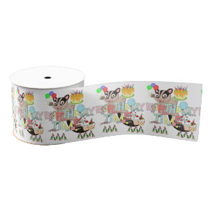 Happy Birthday Ribbon, Possum Cake Grosgrain Ribbon