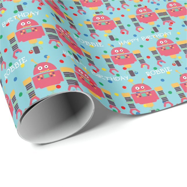 Happy Birthday Robot Pattern Wrapping Paper (Roll Corner)