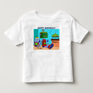 Happy Birthday Robots YOUR NAME & AGE T-Shirt Boys