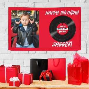 Happy Birthday Rock and Roll Vinyl Record Photo Banner