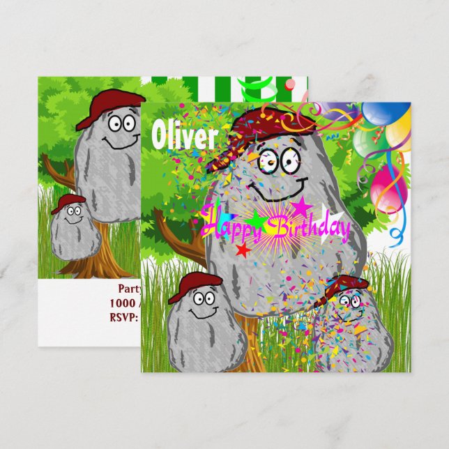 Happy Birthday Rock PotatoCard Invitation Balloons (Front/Back)